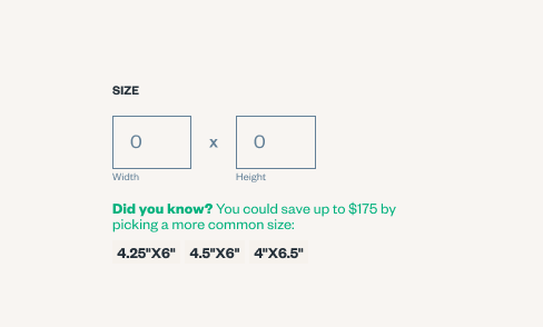 An element that recommends the user pick a common label size to save them money.