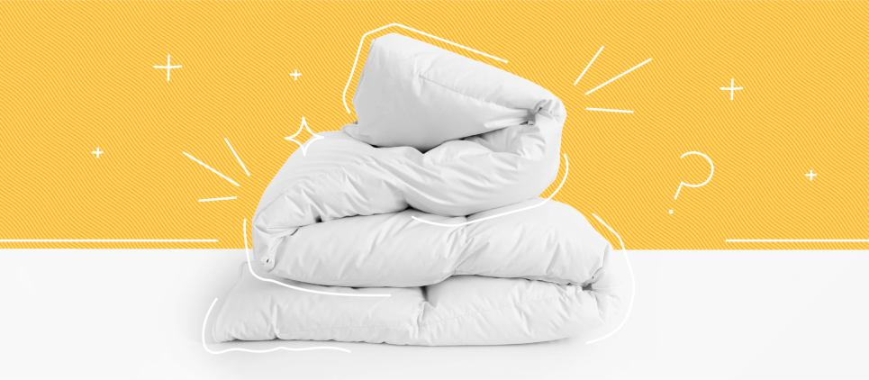 Folded duvet on yellow background.