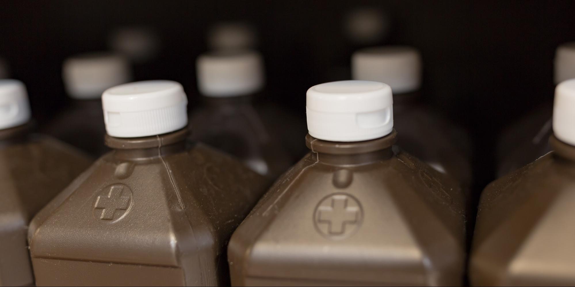 Bottles of hydrogen peroxide lined up