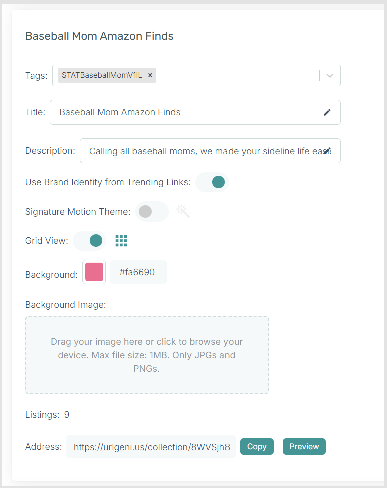 URLgenius Settings for Collections Pages