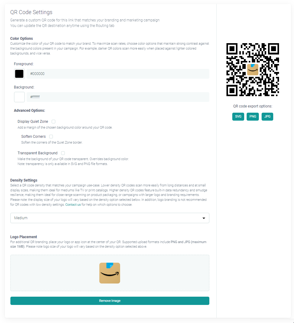 URLGenius QR code settings