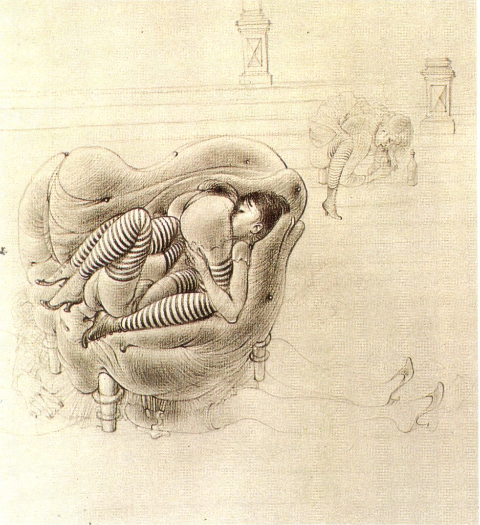 Hans Bellmer, Three Girls Around a Sofa (1965)