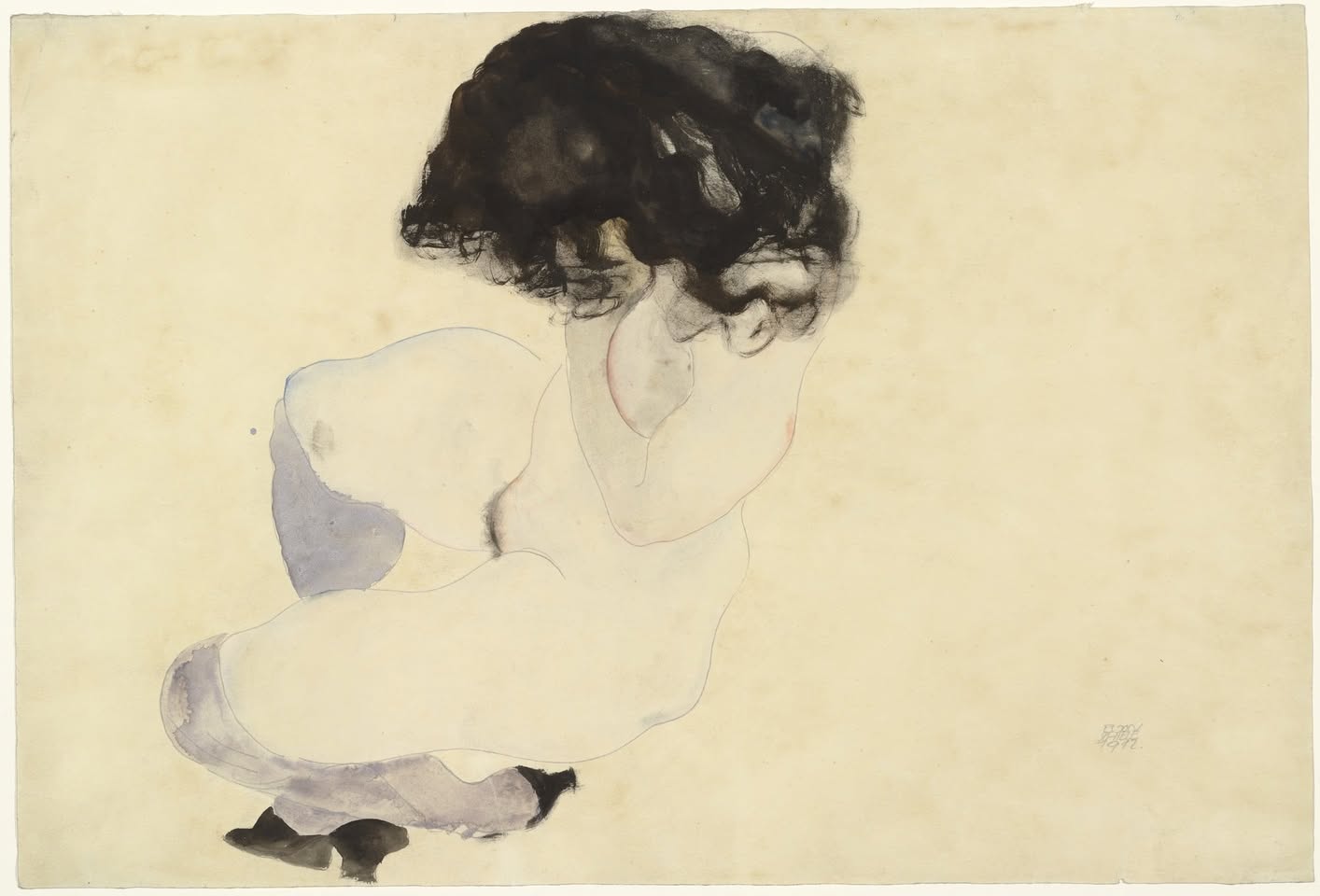 Egon Schiele, Nude with Violet Stockings and Black Hair (1912)
