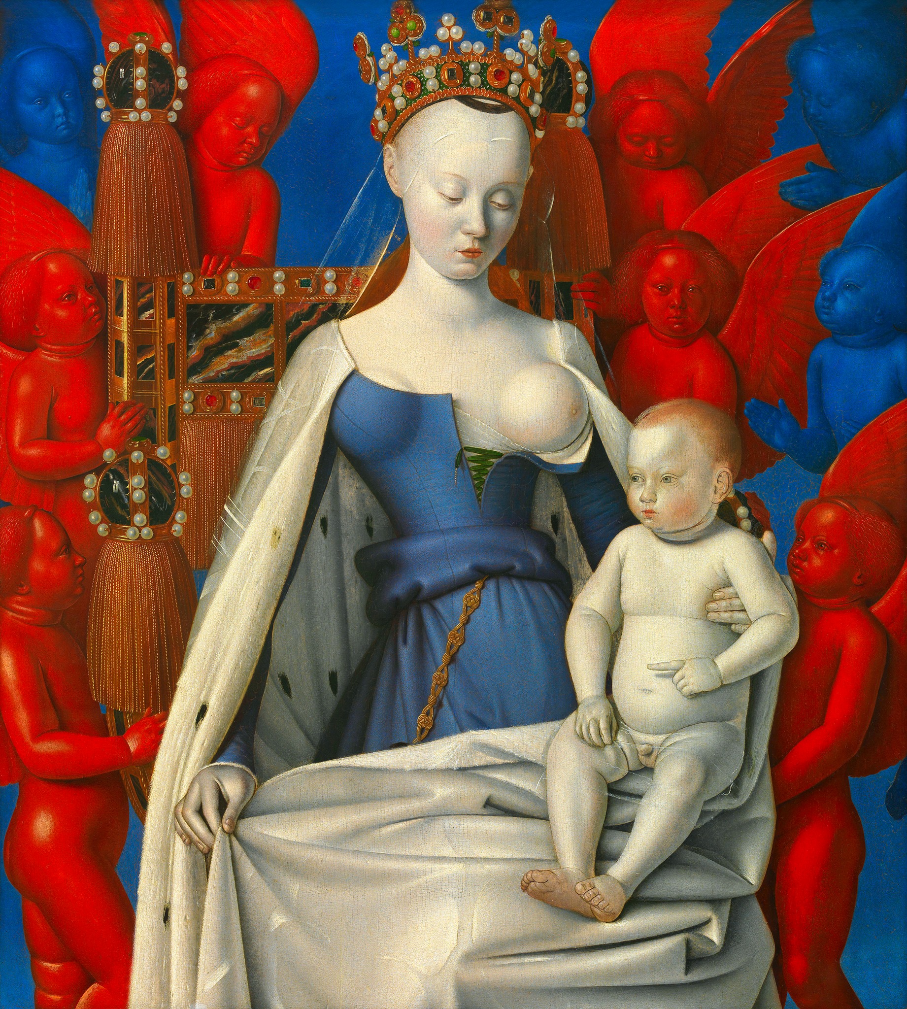 Jean Fouquet, Virgin and Child Surrounded by Angels [right wing of the Melun Diptych] (1450)
