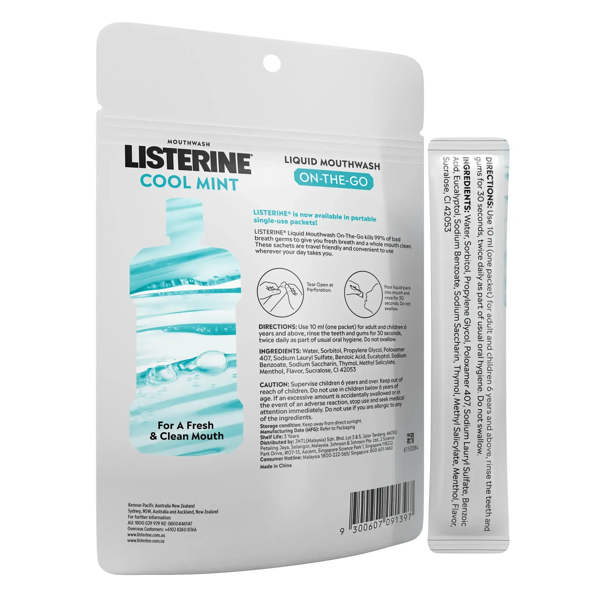 Listerine® Cool Mint Zero Liquid Mouthwash Sachets back