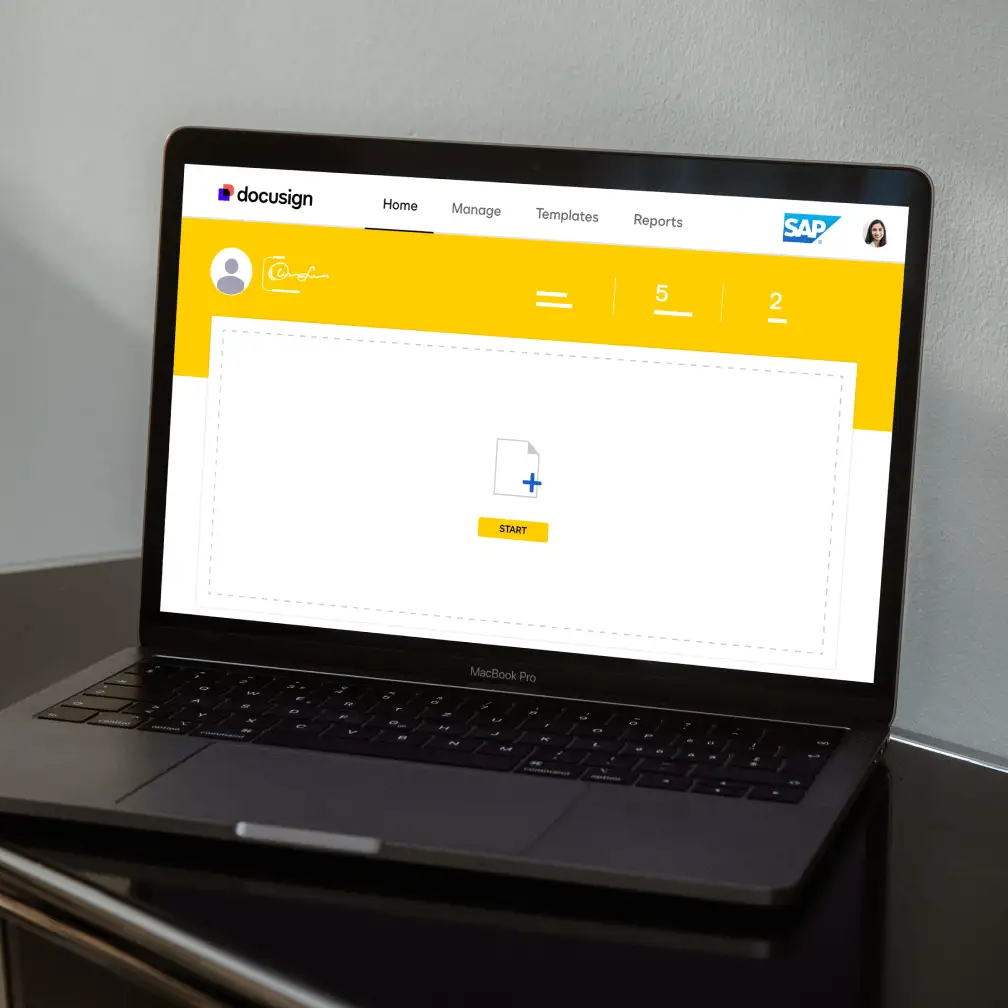 A laptop showing the DocuSign integration with SAP