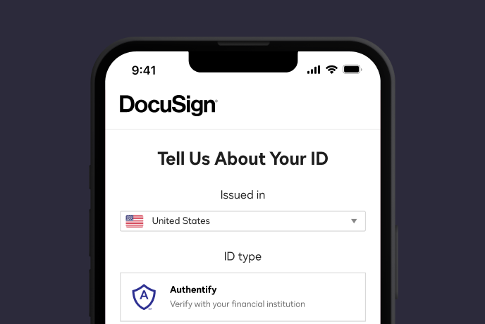 Phone screen with DocuSign Identify prompting a user to give more information about their ID