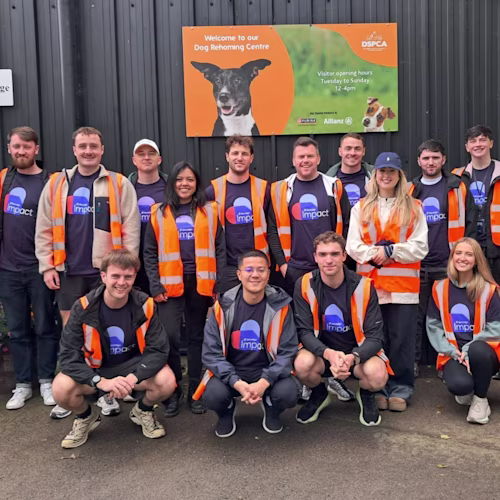 A group of volunteers at an rspca dog rehoming centre