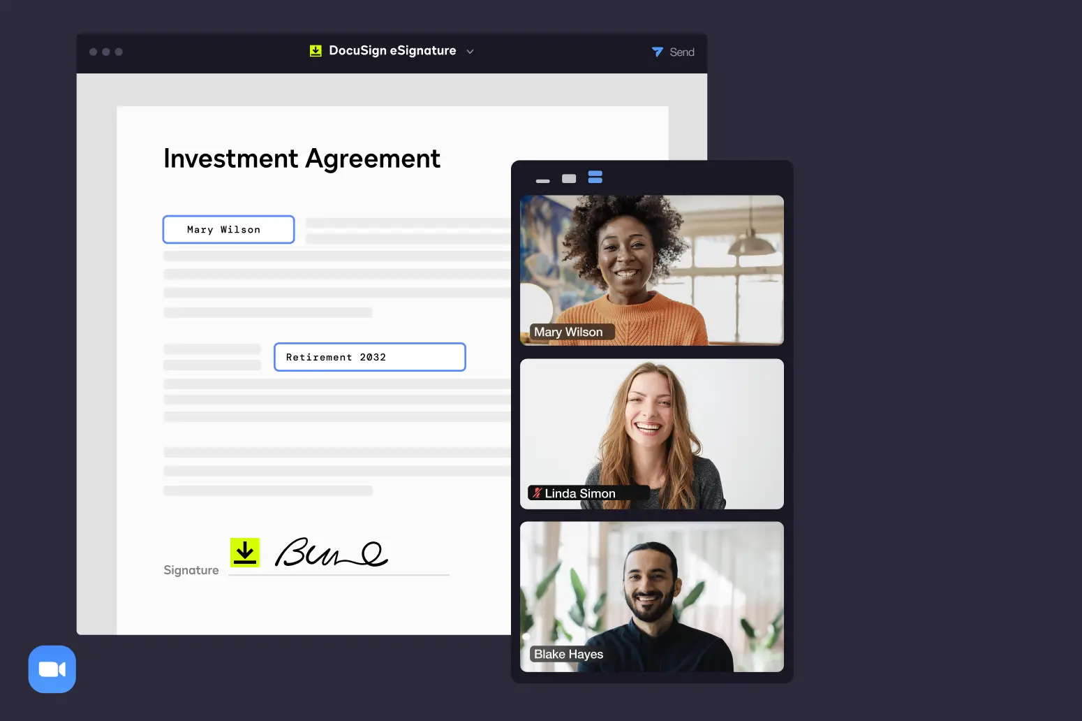 Accord intégré avec Zoom dans DocuSign eSignature