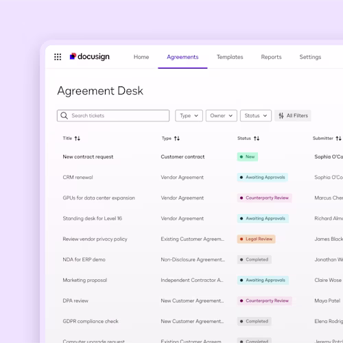 Docusign UI Agreement Desk increase visibility