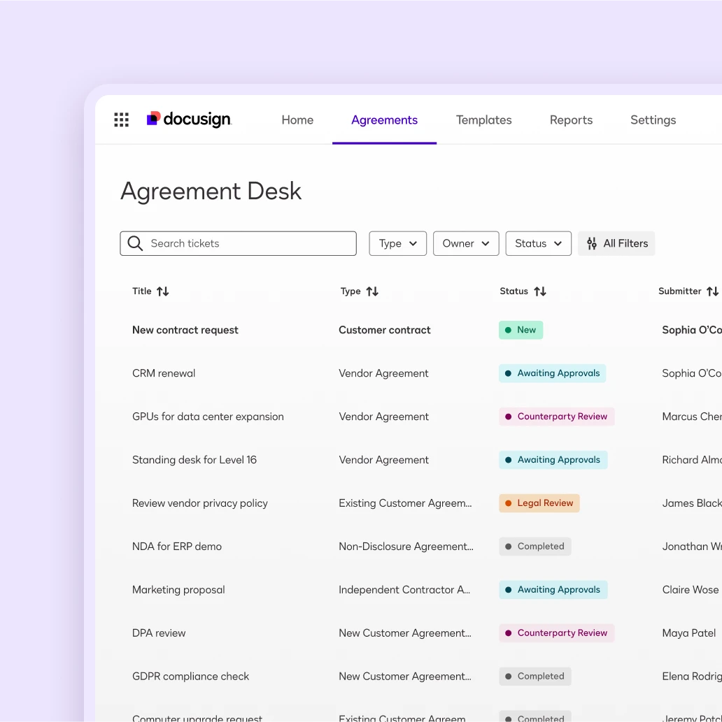 Docusign UI Agreement Desk increase visibility