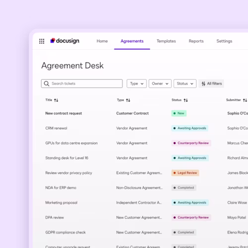Docusign UI Agreement Desk increase visibility