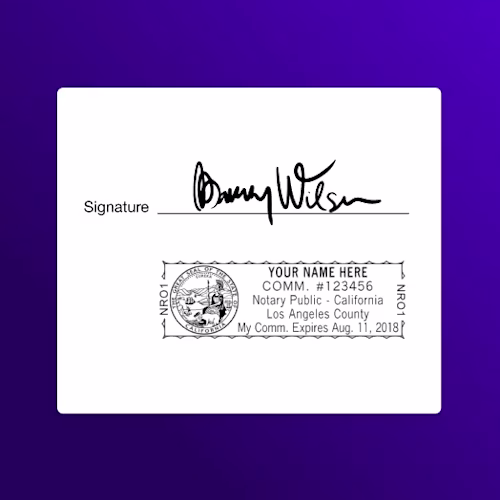 Completed digital document in a notary on-demand platform showing a signature line and a California notary public seal.