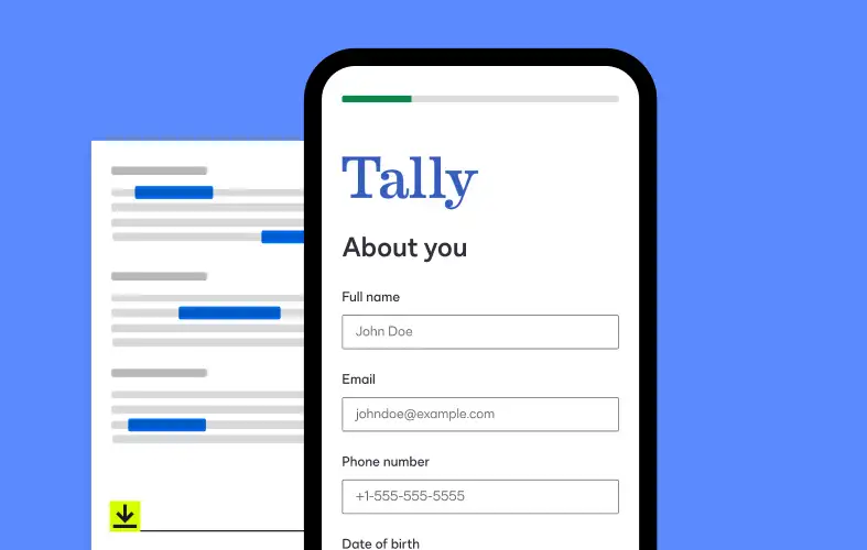 Phone screen showing a filled-out form in Docusign Web Forms with fields for full name, email, phone number that correspond with the fields in an agreement