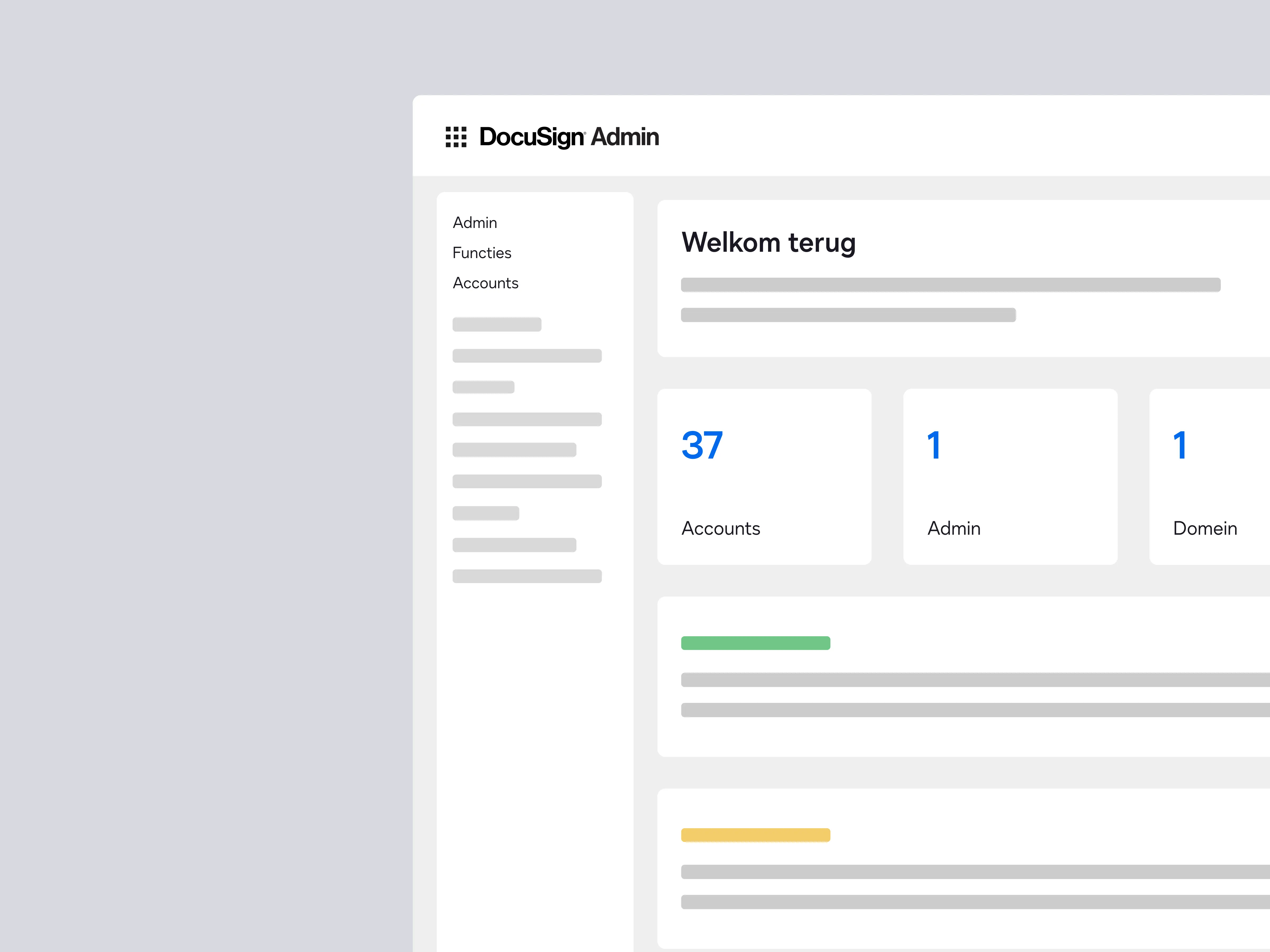 Dashboard in DocuSign Admin Tools met een lijngrafiek van envelopactiviteiten van de afgelopen zeven dagen