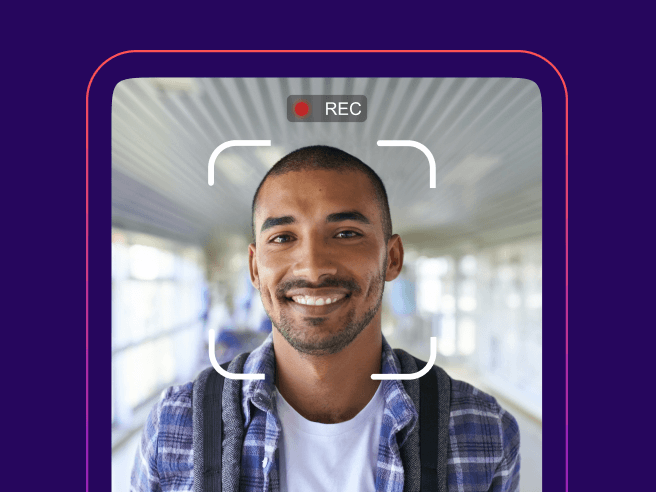 Interface of selfie liveness shown with person's face being recorded.