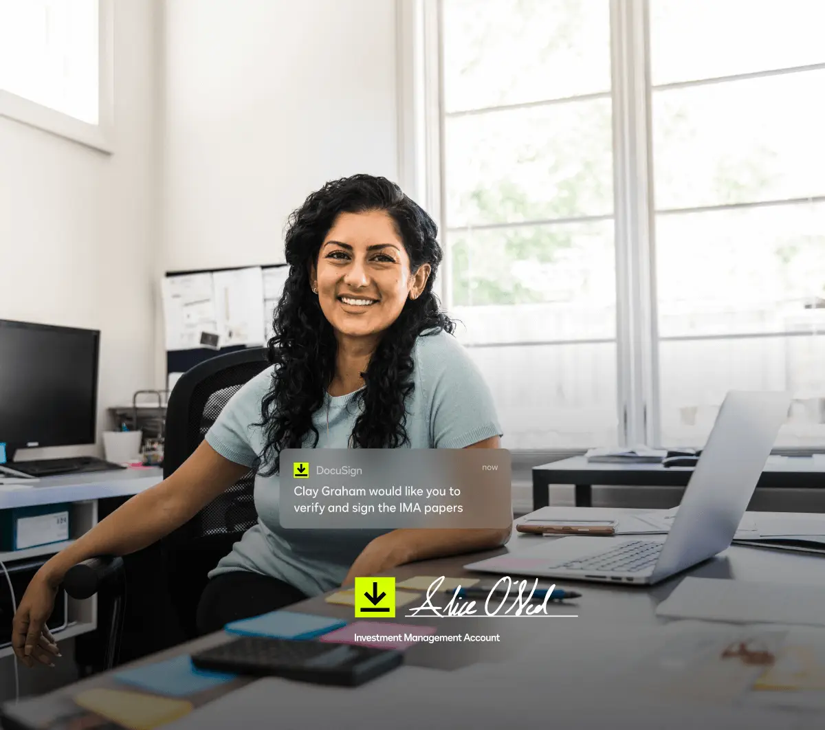 A notification in DocuSign eSignature prompts an accountant to sign forms