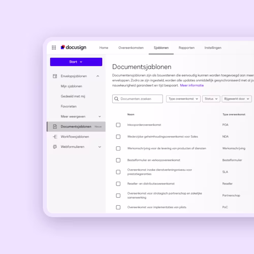 Docusign Overeenkomst Voorbereiding UI voor het beheren van overeenkomst sjablonen