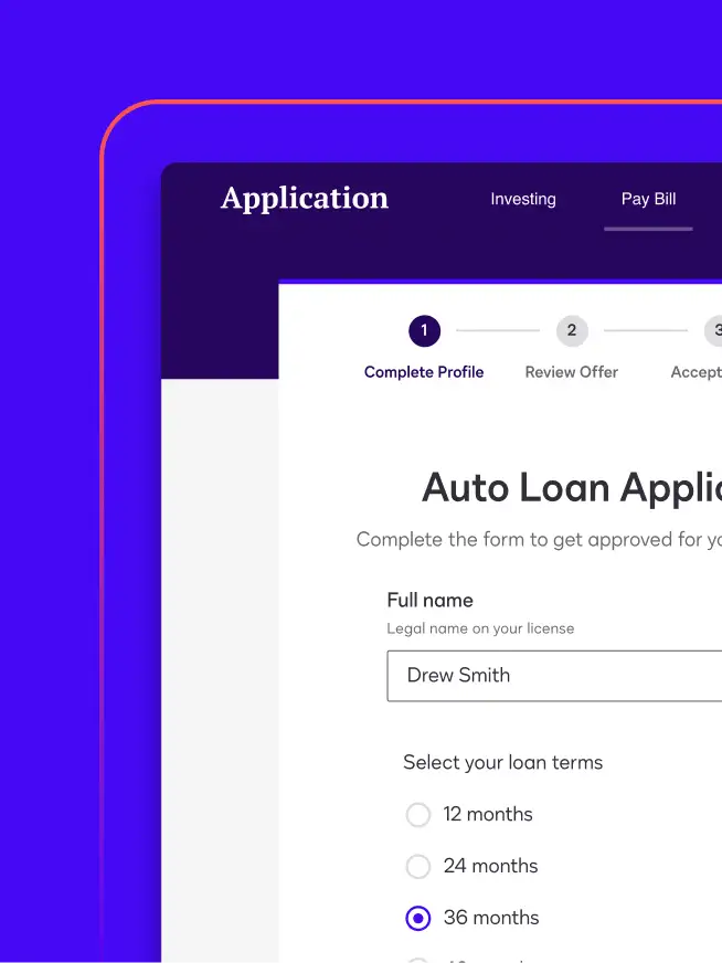 An auto loan application created with Docusign Web Forms