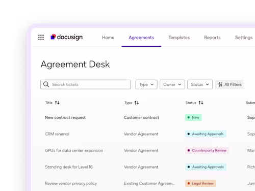 Agreement Desk Web Page