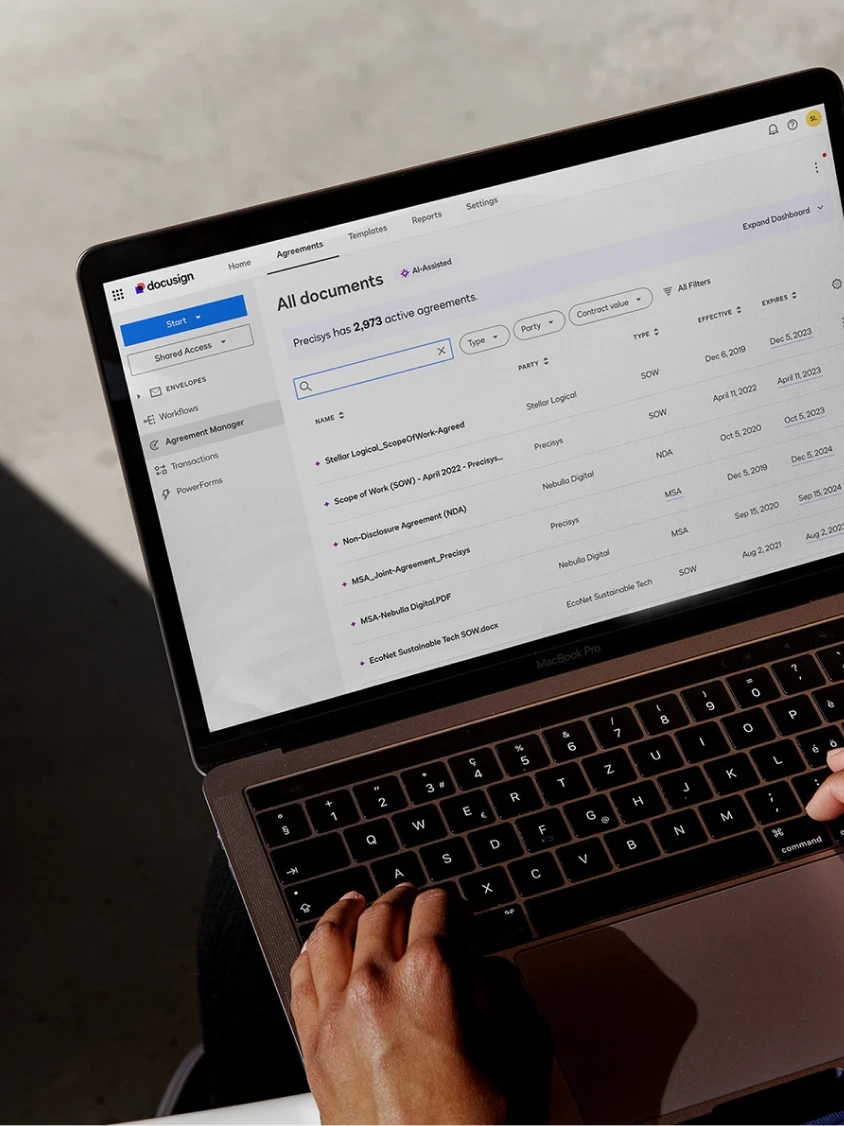 Laptop showing Agreement Manager UI Image