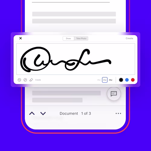 A user draws a signature and signs an agreement on their phone with the Docusign mobile app