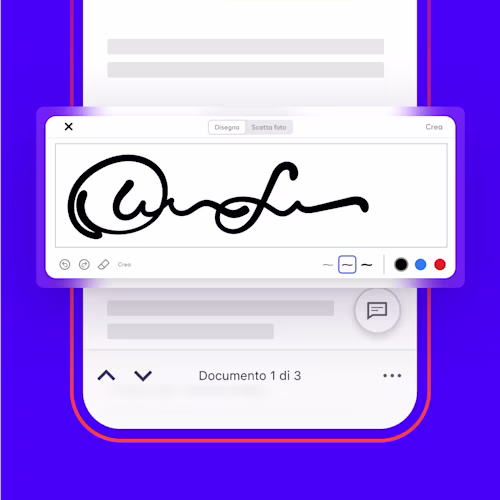 Un utente disegna una firma e firma un contratto sul proprio telefono con l'applicazione mobile Docusign