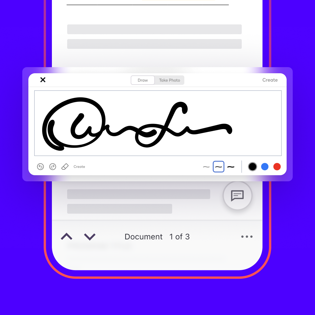 A user draws a signature and signs an agreement on their phone with the Docusign mobile app