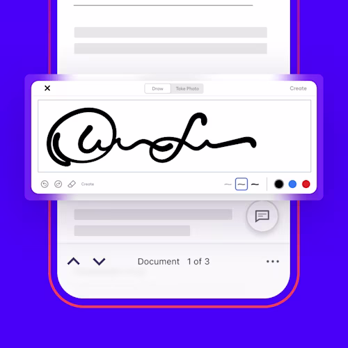 A user draws a signature and signs an agreement on their phone with the Docusign mobile app