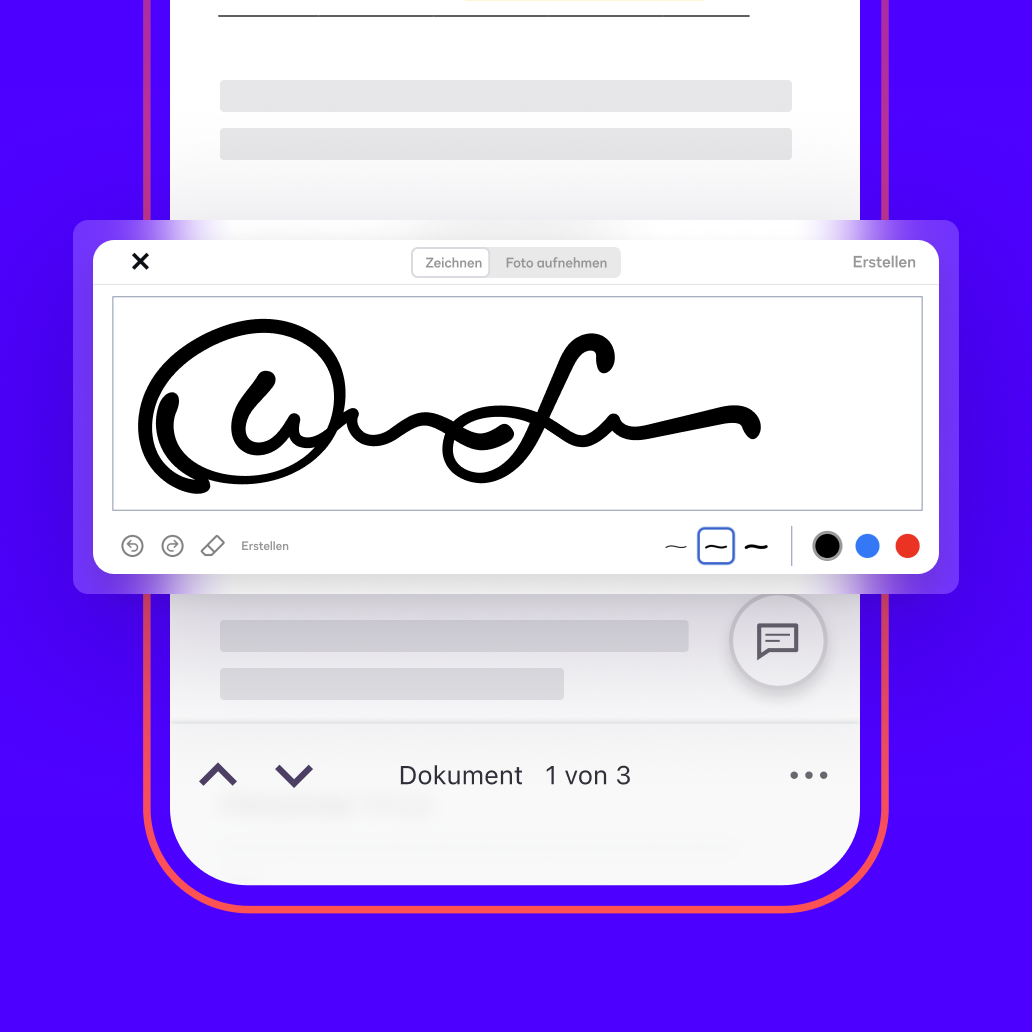 Ein Nutzer unterschreibt und signiert einen Vertrag mit der Docusign Mobile App auf seinem Handy.