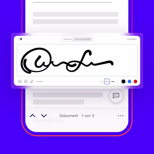 Ein Nutzer unterschreibt und signiert einen Vertrag mit der Docusign Mobile App auf seinem Handy.
