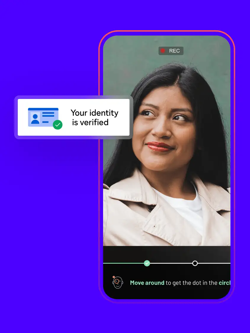 Notification that a user's identity is verified on top of a video verification screen on a phone