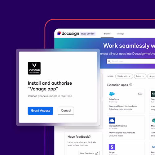 A notification asks a user if they want to connect LSEG Risk Intelligence to their Docusign account to automate their verification processes.