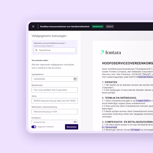 Docusign-overeenkomstvoorbereiding gebruikersinterface voor het toevoegen van veldgegevens