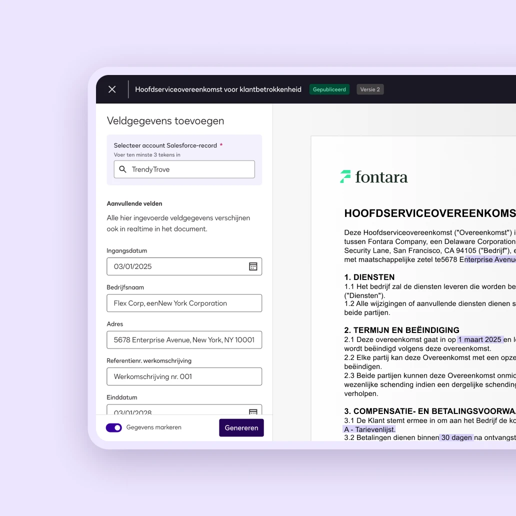 Docusign-overeenkomstvoorbereiding gebruikersinterface voor het toevoegen van veldgegevens