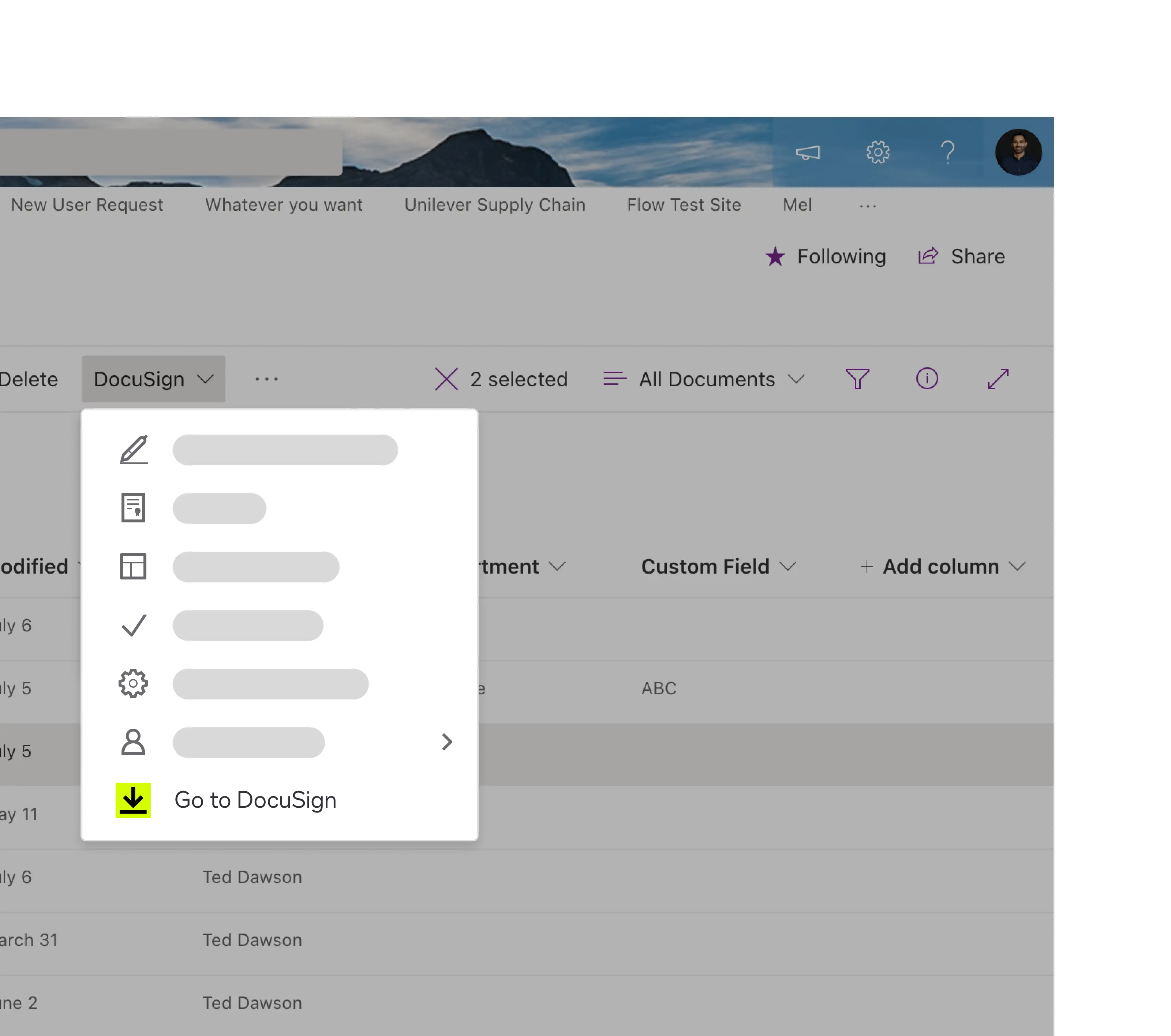 Product screenshot of Microsoft SharePoint integration with DocuSign
