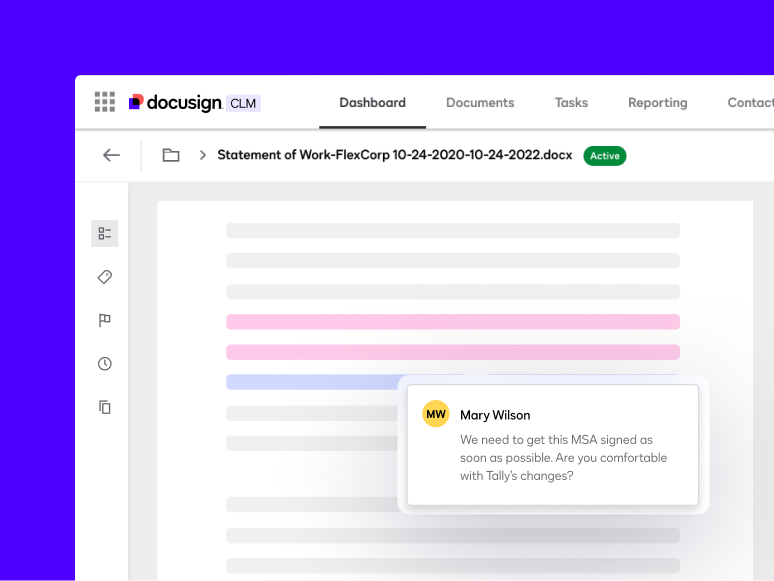 A document with enhanced comments in DocuSign CLM