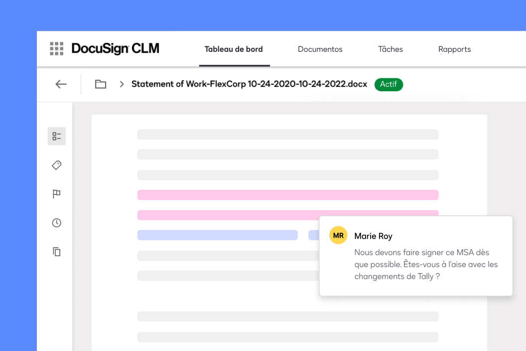 Un document avec des commentaires améliorés dans DocuSign CLM