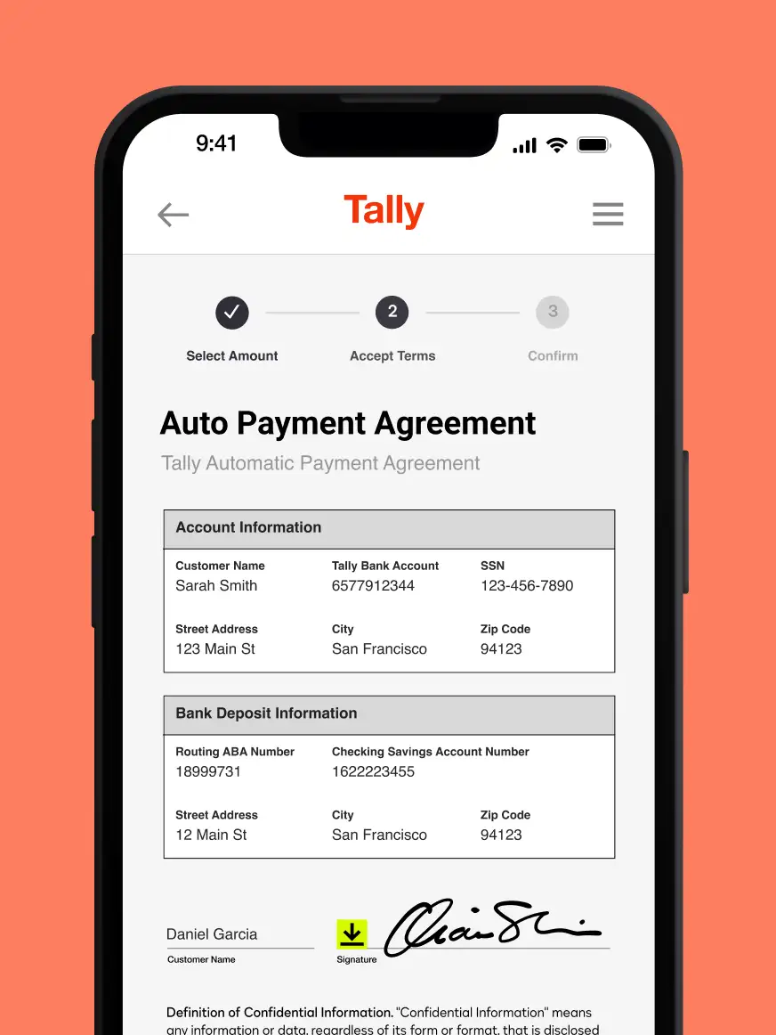 Phone screen with Auto Payment Agreement