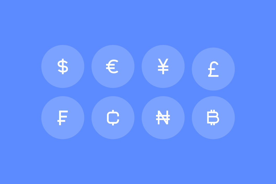 Des icônes montrant plusieurs formes de devise