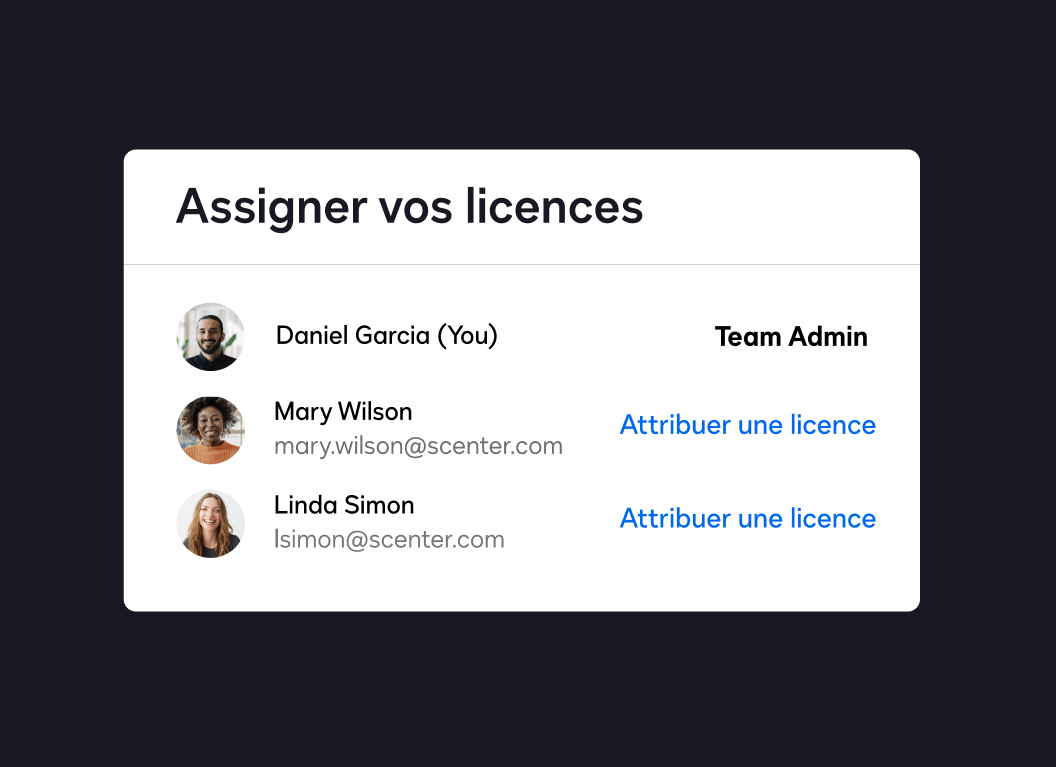 Aperçu du produit eSignature et de l'utilisateur qui attribue des licences aux membres de son équipe