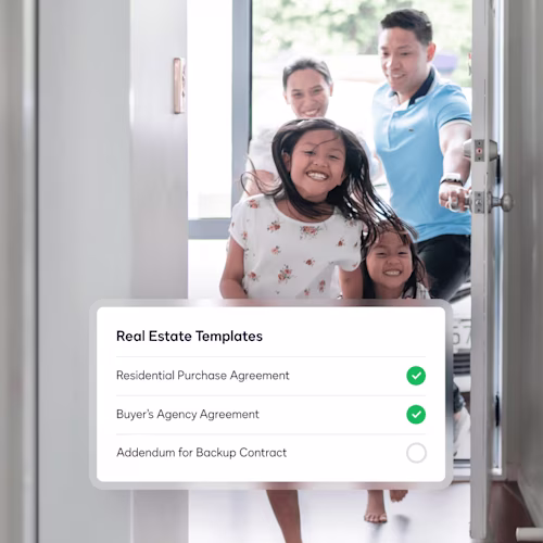 A family of three inside a house with a realtor