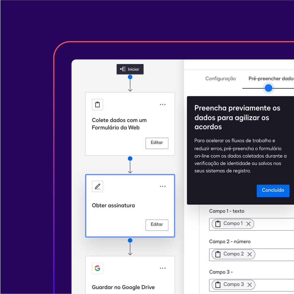 Uma tela no Docusign Maestro solicita ao usuário preencher automaticamente os dados em um Formulário da Web para acelerar os acordos.