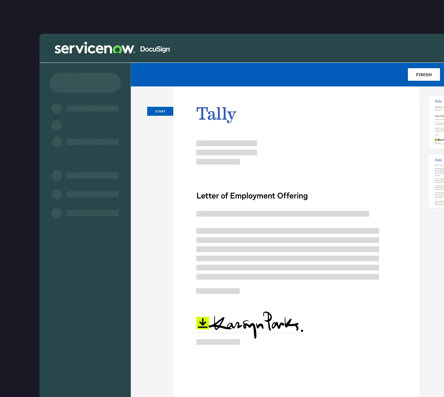 Letter of employment offering in ServiceNow signed with DocuSign eSignature