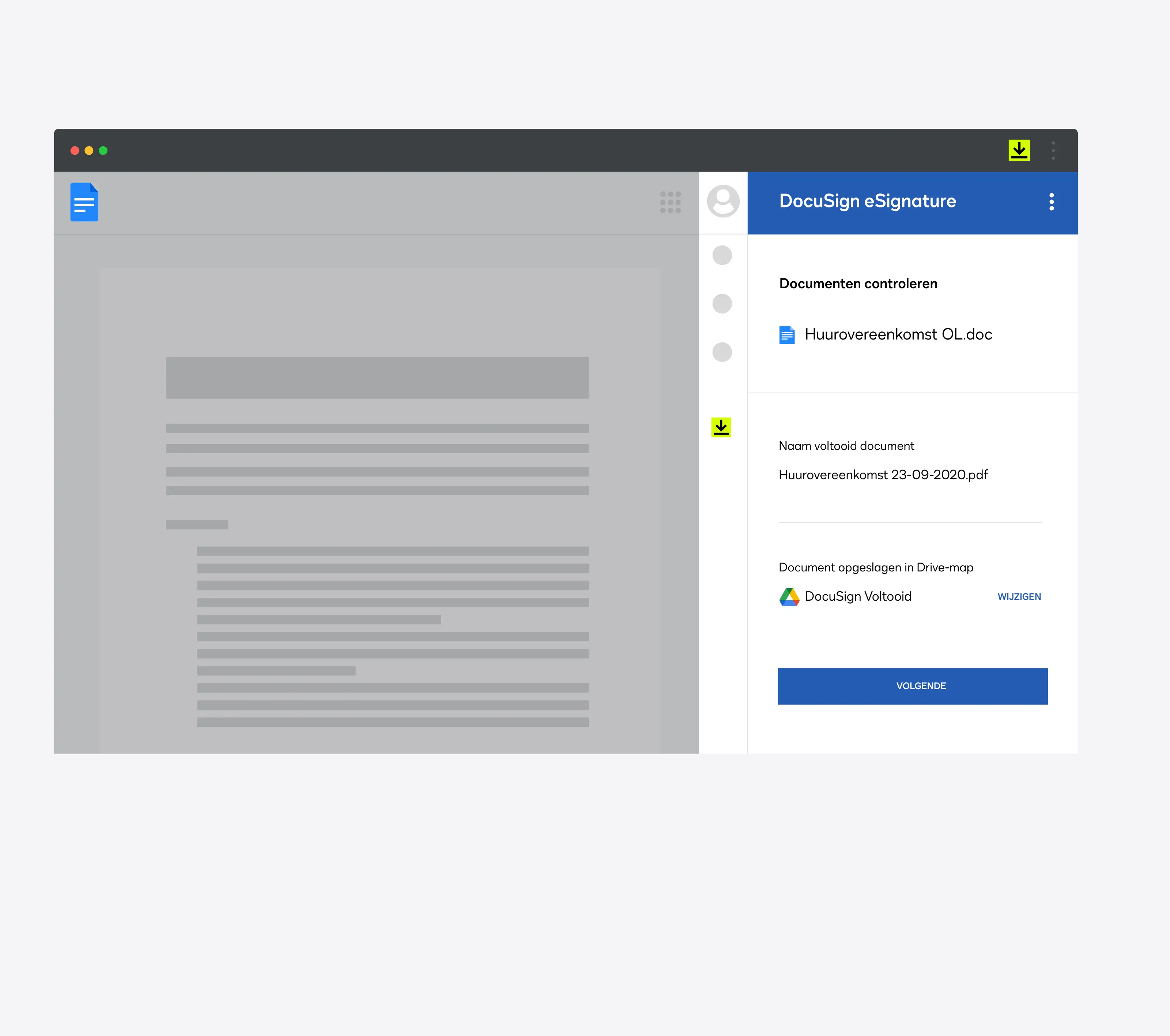 Google Drive-scherm met DocuSign eSignature.