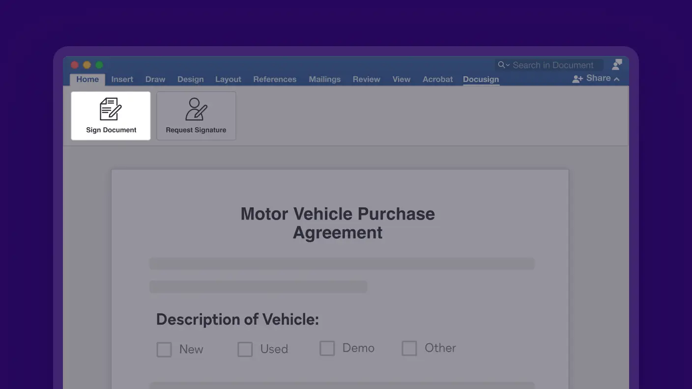 Creating and editing a document in DocuSign for Word