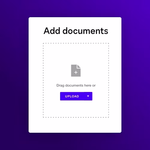 Document upload interface for a notary on-demand platform featuring a drag-and-drop zone and upload button.
