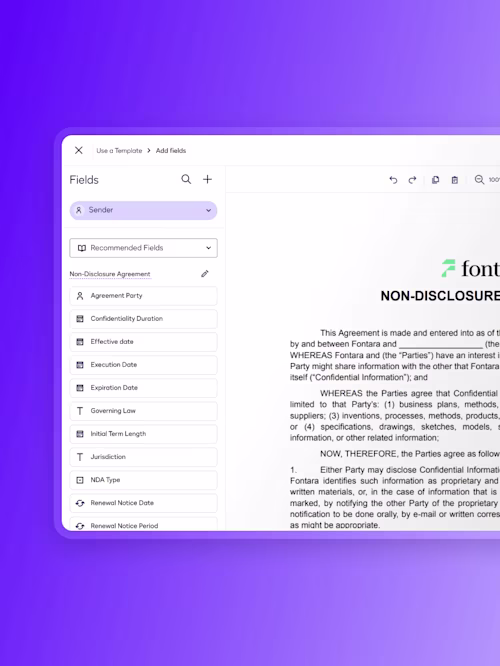UI template of non-disclosure agreement fields
