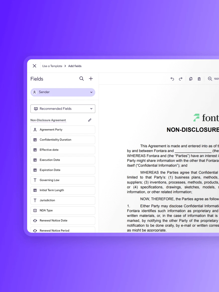 UI template of non-disclosure agreement fields