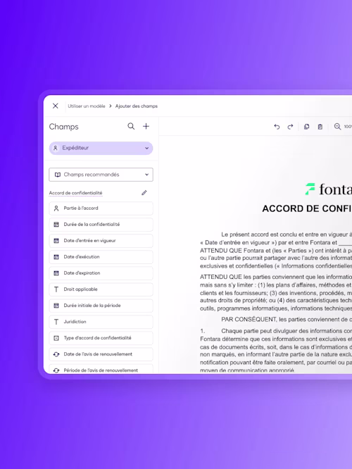 Modèle d'interface utilisateur des champs d'accord de non-divulgation